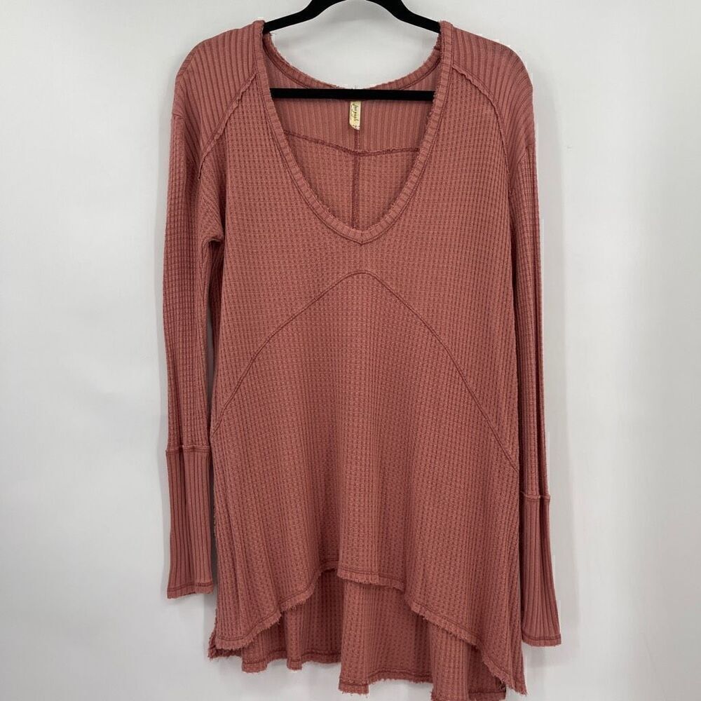 Free People Rosewood Pink Sunset Park Drippy Thermal Long Sleeve Tunic Top Small